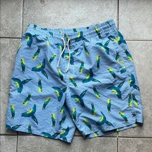 Old Navy Blue and Green Print Swim Trunks